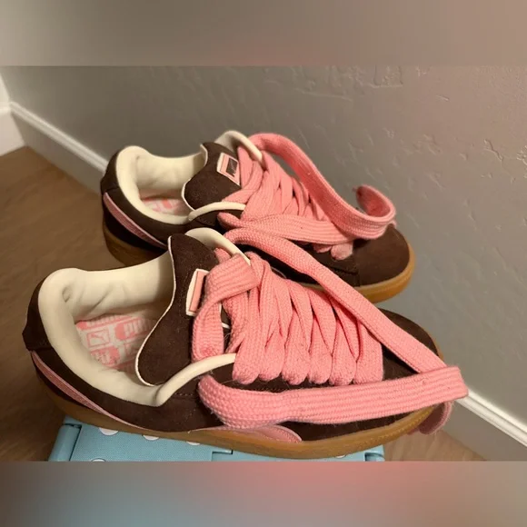 Puma Suede Sneakers Brown Pink Gum Sole Retro Y2K Skater Cute - Picture 3 of 5